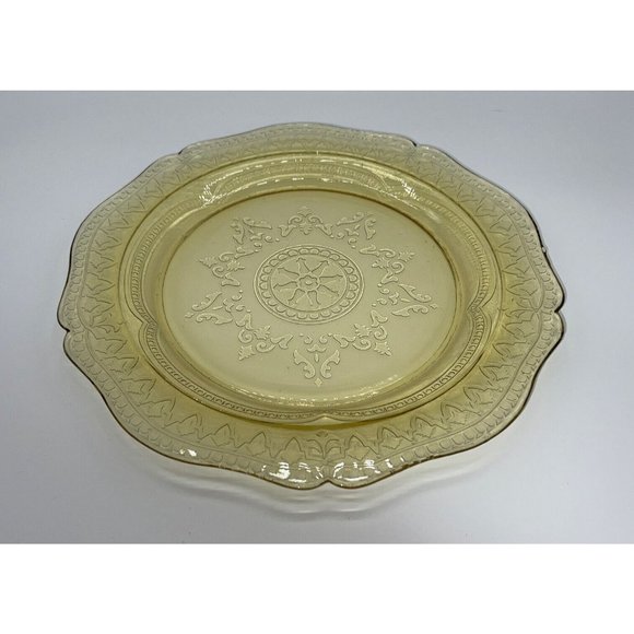 Vintage Federal Glass Amber Yellow Depression Patrician/Spoke Notched Plate 11” - Picture 5 of 5